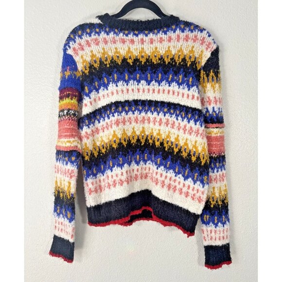 Free People Alpaca Blend Sweater Colorful Patch Pullover Women's Size M Boho - Picture 4 of 9